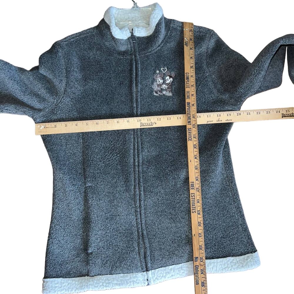 Walt Disney World Grey Mickey Minnie Embroidered Fleece Sherpa Zip Jacket - Picture 9 of 9